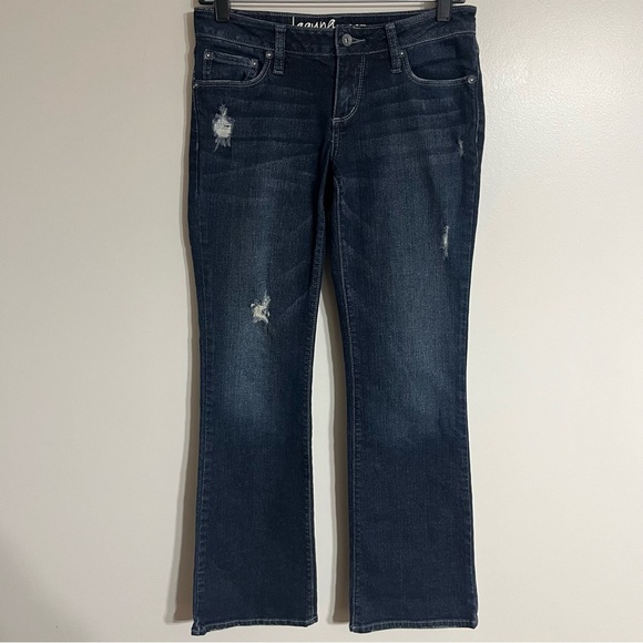 Women’s Bull Head Laguna Bootcut Jeans Distressed Dark Wash Size 5 Short - Picture 1 of 12